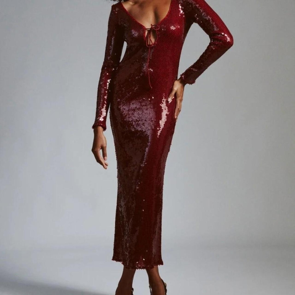 Bardot Long Sleeve Burgundy Sequin Dress